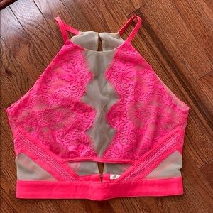 Hot Miami Styles Neon Pink Lace Crop Top